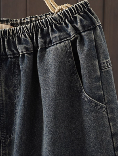 Women's  Perfect Retro Jeans Embroidered  Patch Loose Bottom
