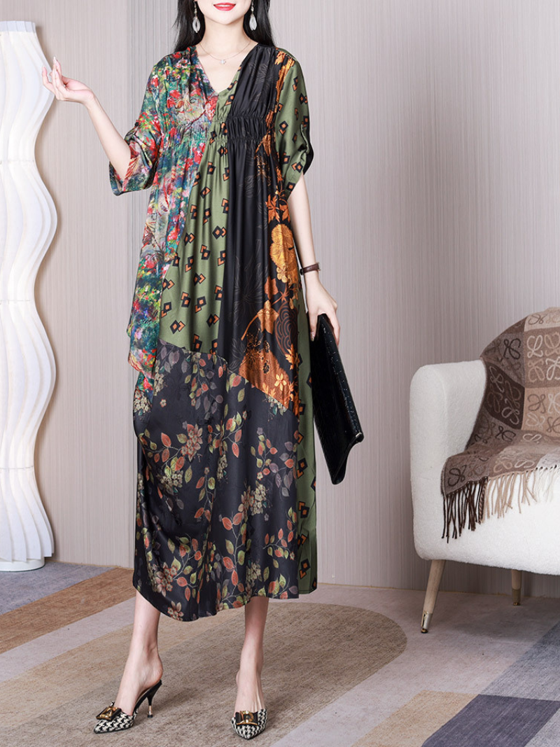 Sound Of Heartbeat Women's V-neck Middle Waost A-line Dress