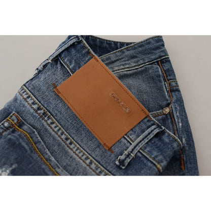 Acht Blue Washed Cotton Low Waist Women Casual Jeans