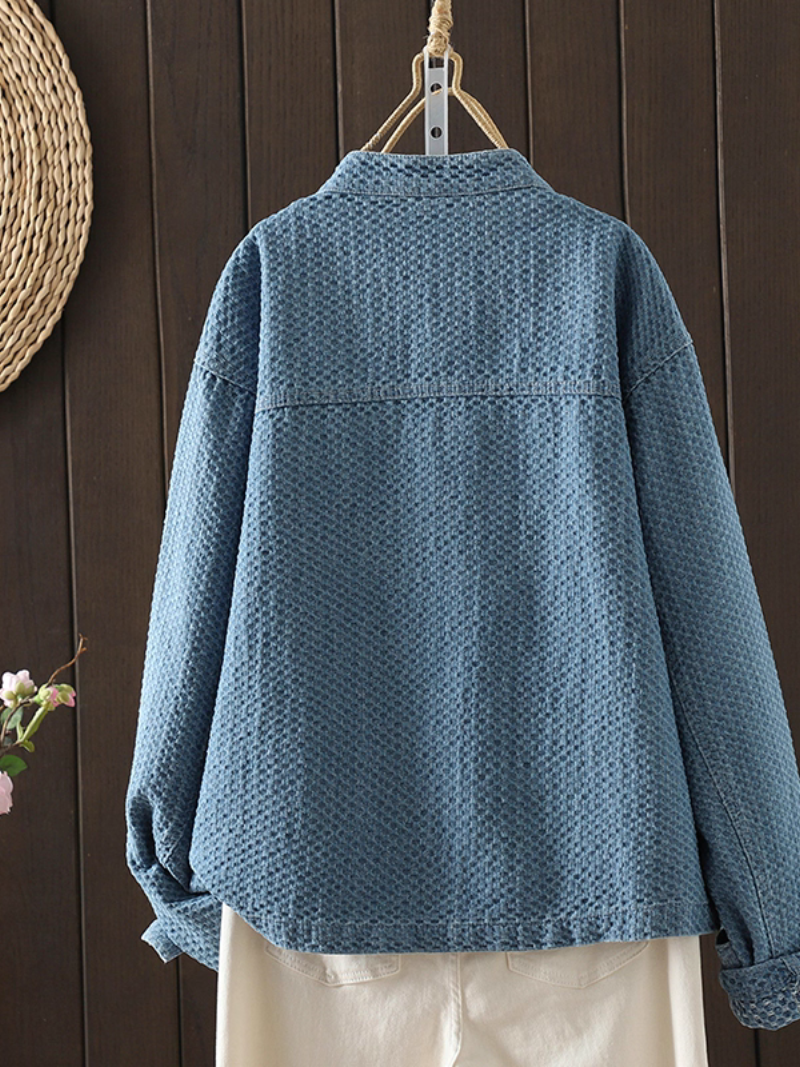 Textured Denim Cotton Women’s Denim Jacket with Gold Buttons, Relaxed Shacket