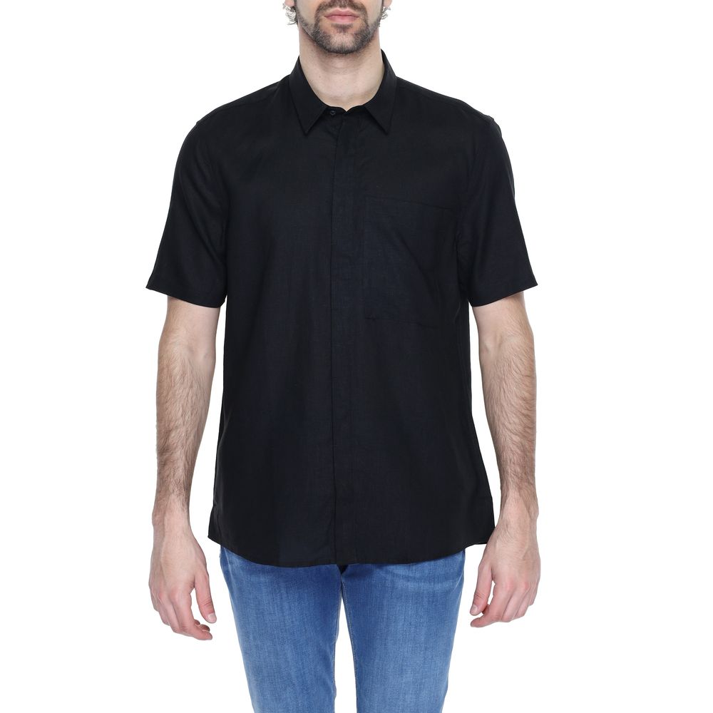 Antony Morato Black Linen Shortsleeve Shirt