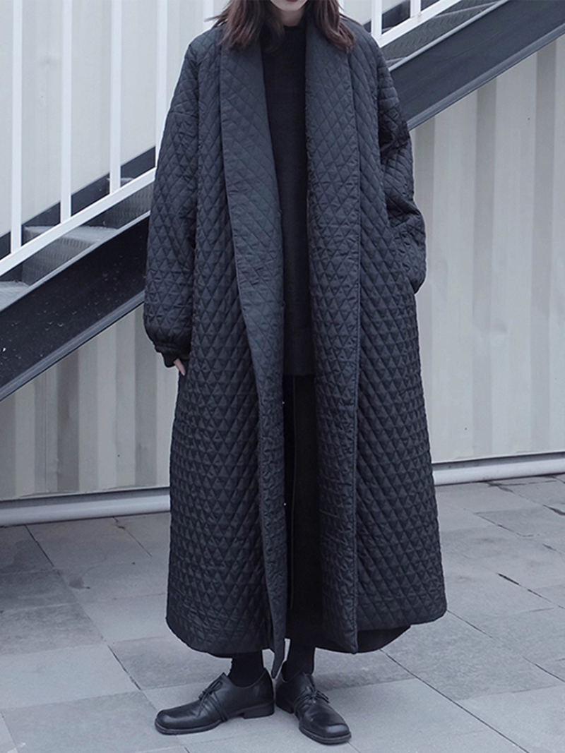 Oversized Quilted Duster Coat in Minimal Silhouette, Luxe Winter Essential