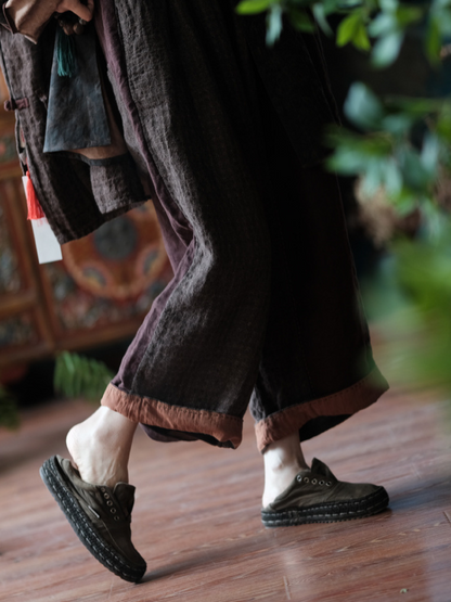 Women's Summer Adjustable Plaid Elastic Waist Pants Loose Bottom