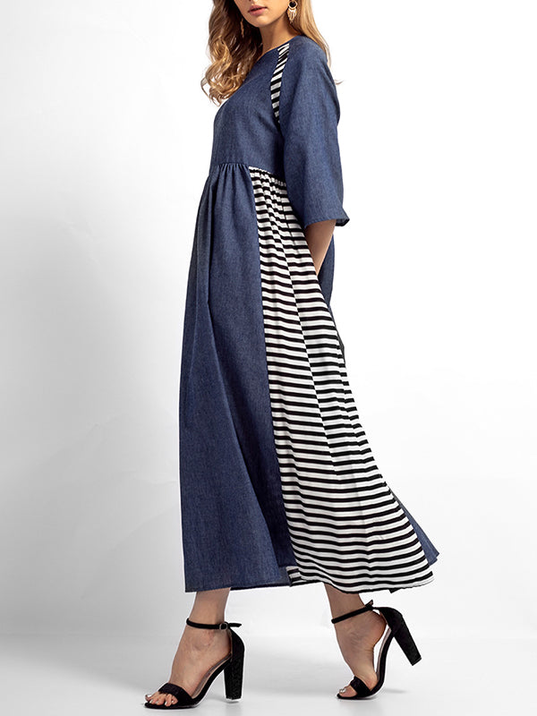 Sabrina Stripes Solid Color A-Line Dress