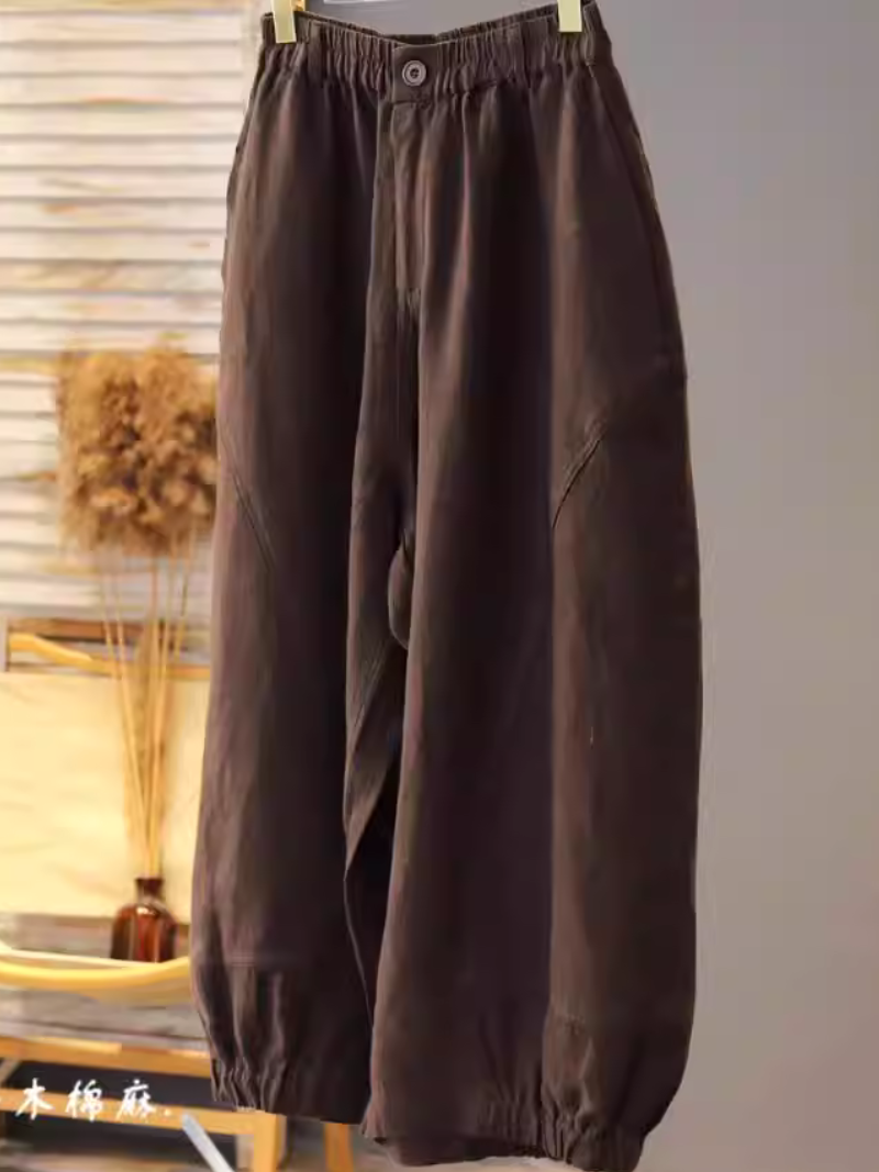 Relaxed Lantern Cotton Linen Pants with Elastic Cuffs, Effortless Summer Chic