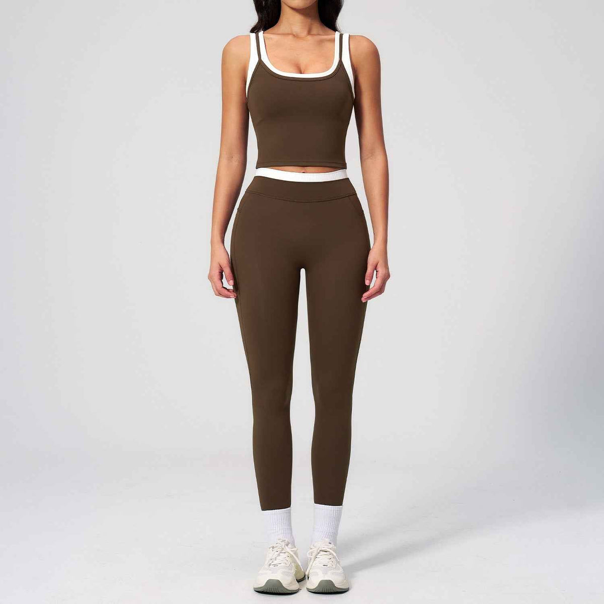 Women's Contrast Yoga Vest & Shorts or Leggings Set – Active Workout Set