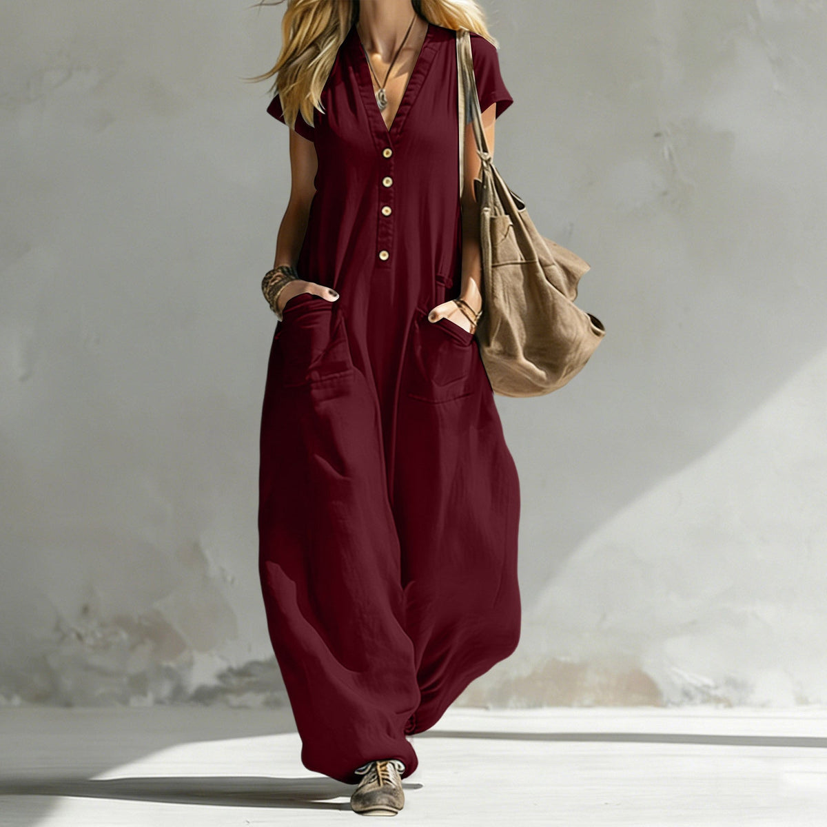 Women's V-Neck Wide-Leg Jumpsuit – 8 Colors, S–XXL