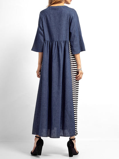 Sabrina Stripes Solid Color A-Line Dress