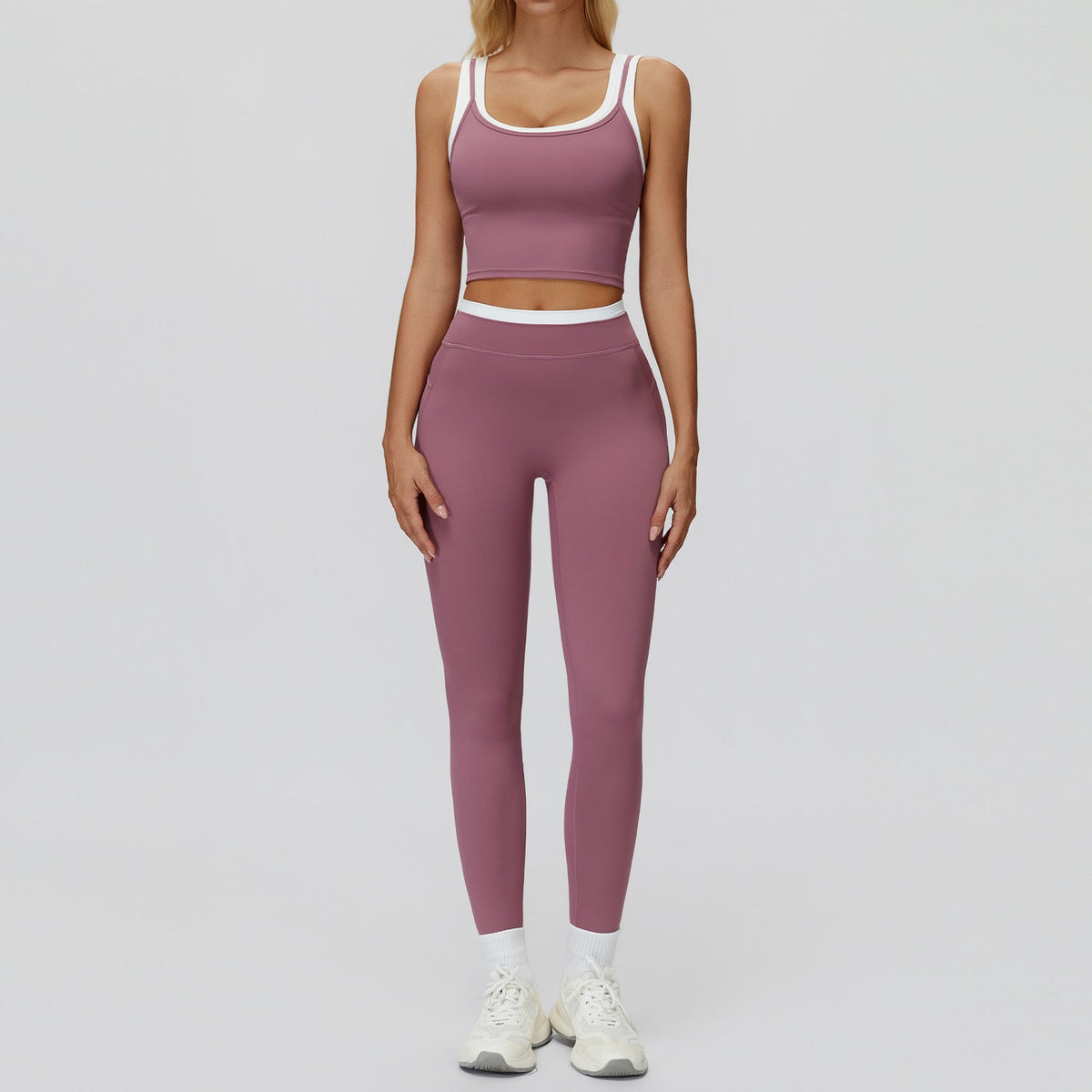 Women's Contrast Yoga Vest & Shorts or Leggings Set – Active Workout Set