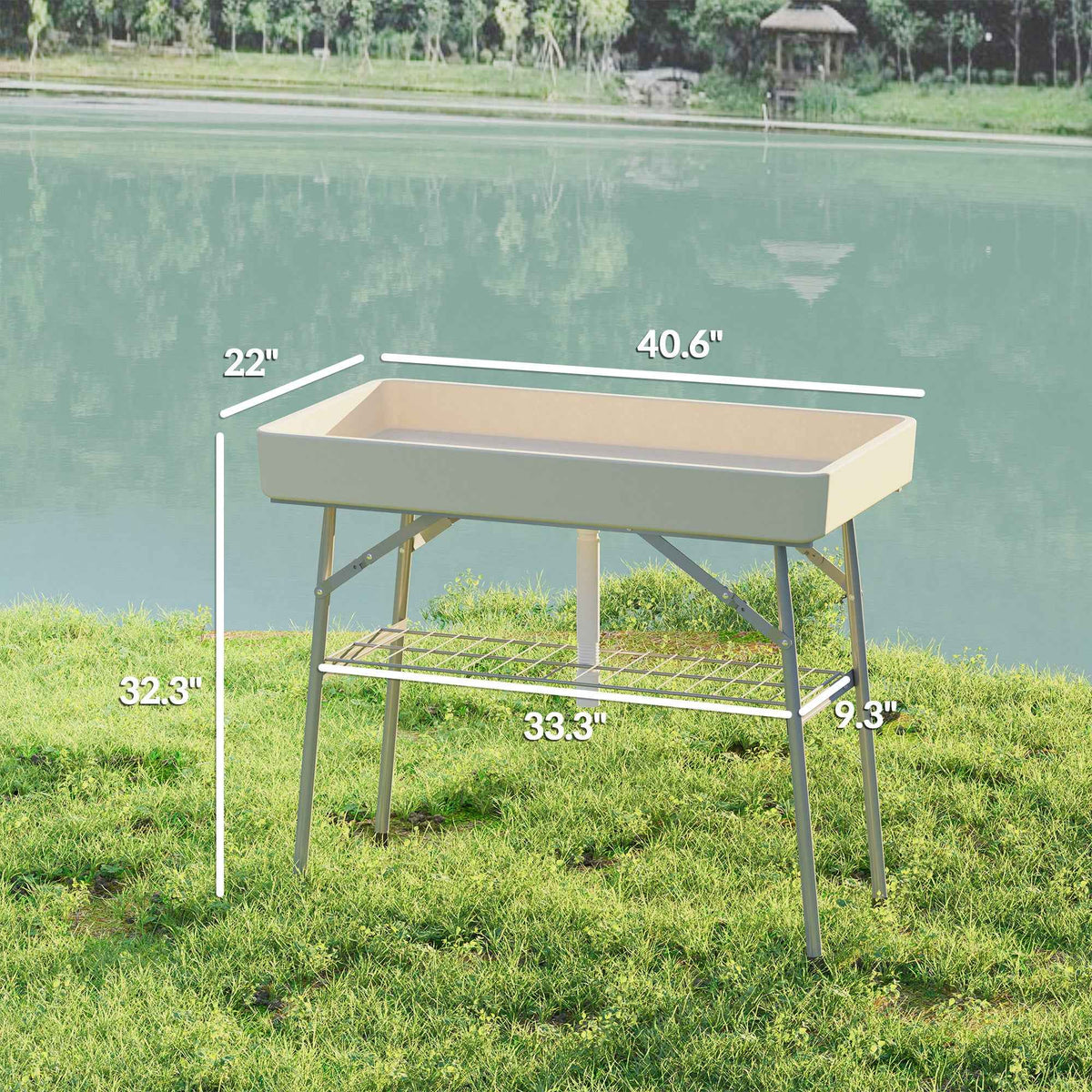 Folding Ice Cooler Table with Drain & Storage Shelf – 110 lb. Capacity