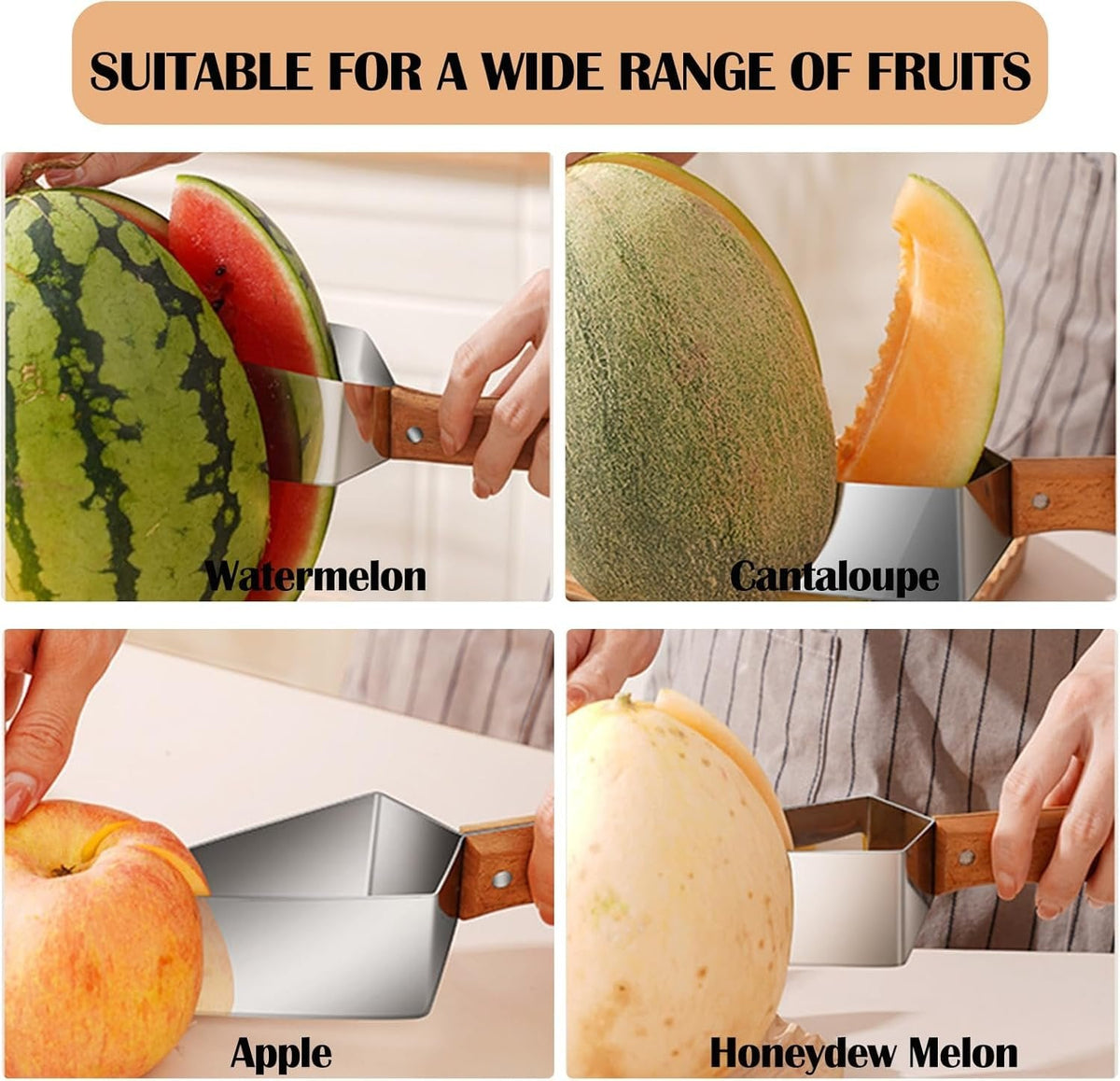 Triangle Watermelon Cutter, Stainless Steel with Wooden Handle - Melon Slicer, Fruit Cutter for Kitchen Gadgets