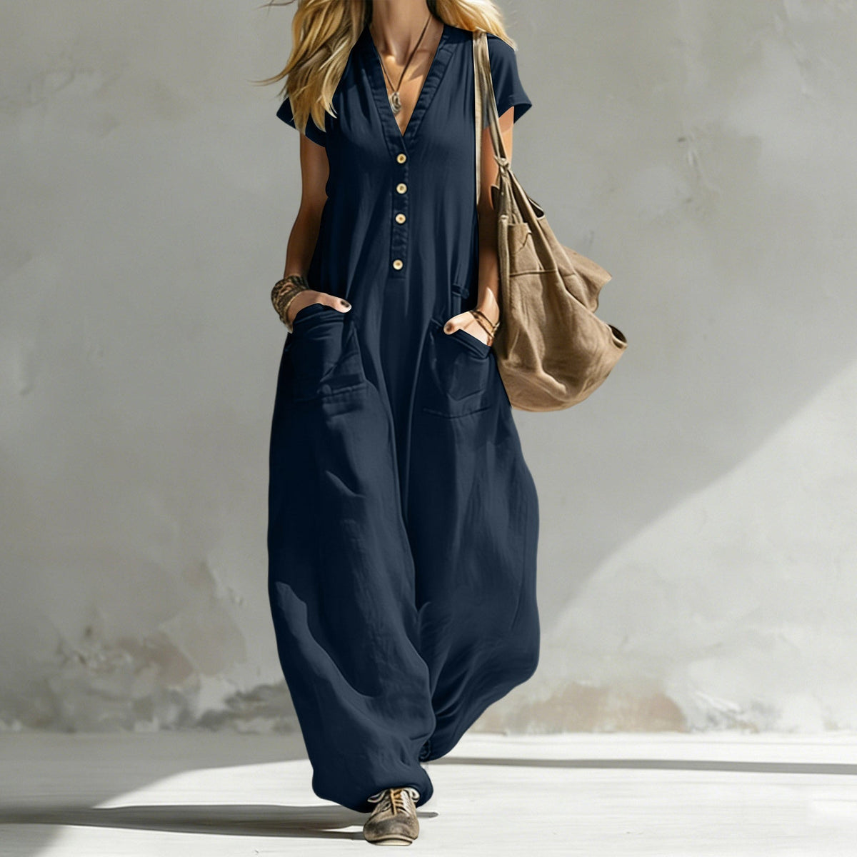 Women's V-Neck Wide-Leg Jumpsuit – 8 Colors, S–XXL