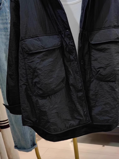 Oversized Utility Jacket with Curved Hem, Statement Pockets, Effortless Layering