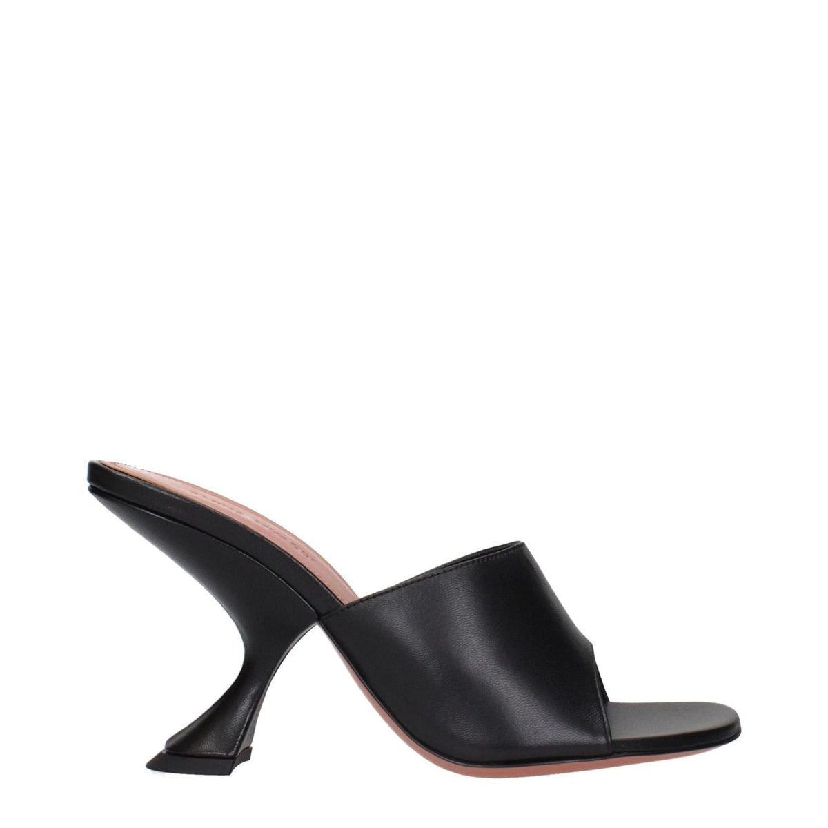 Amina Muaddi Black Leather Stiletto Heel Sandals