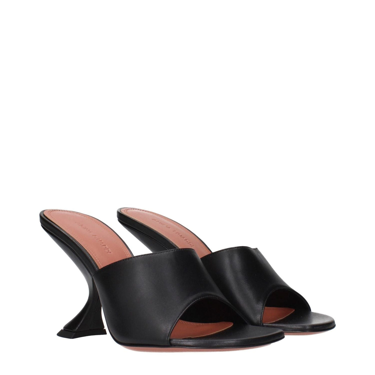 Amina Muaddi Black Leather Stiletto Heel Sandals