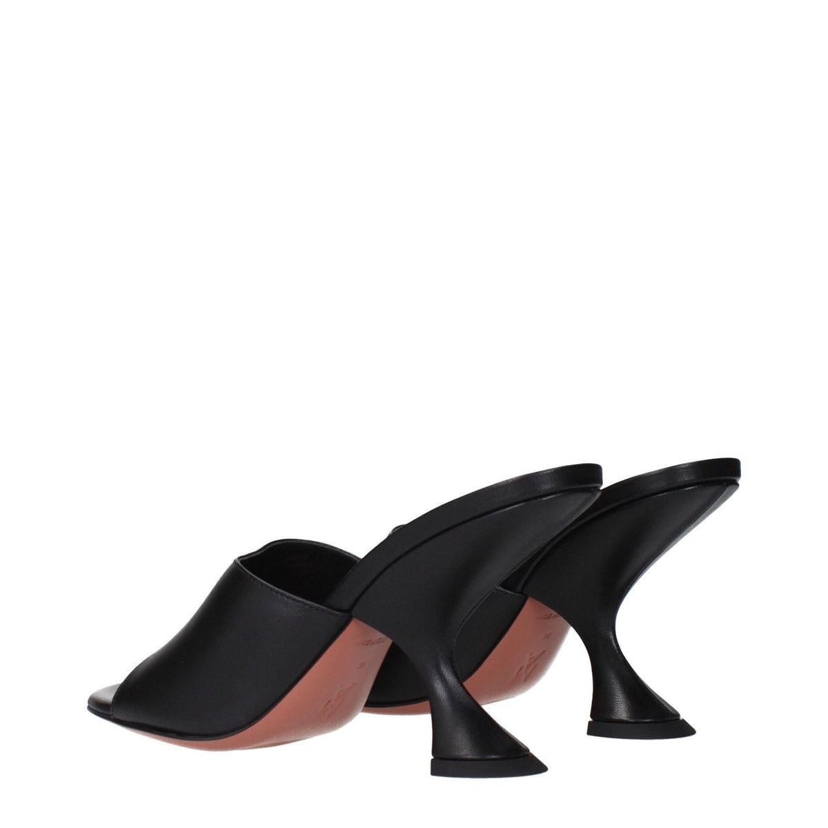 Amina Muaddi Black Leather Stiletto Heel Sandals
