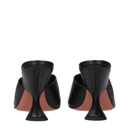 Amina Muaddi Black Leather Stiletto Heel Sandals