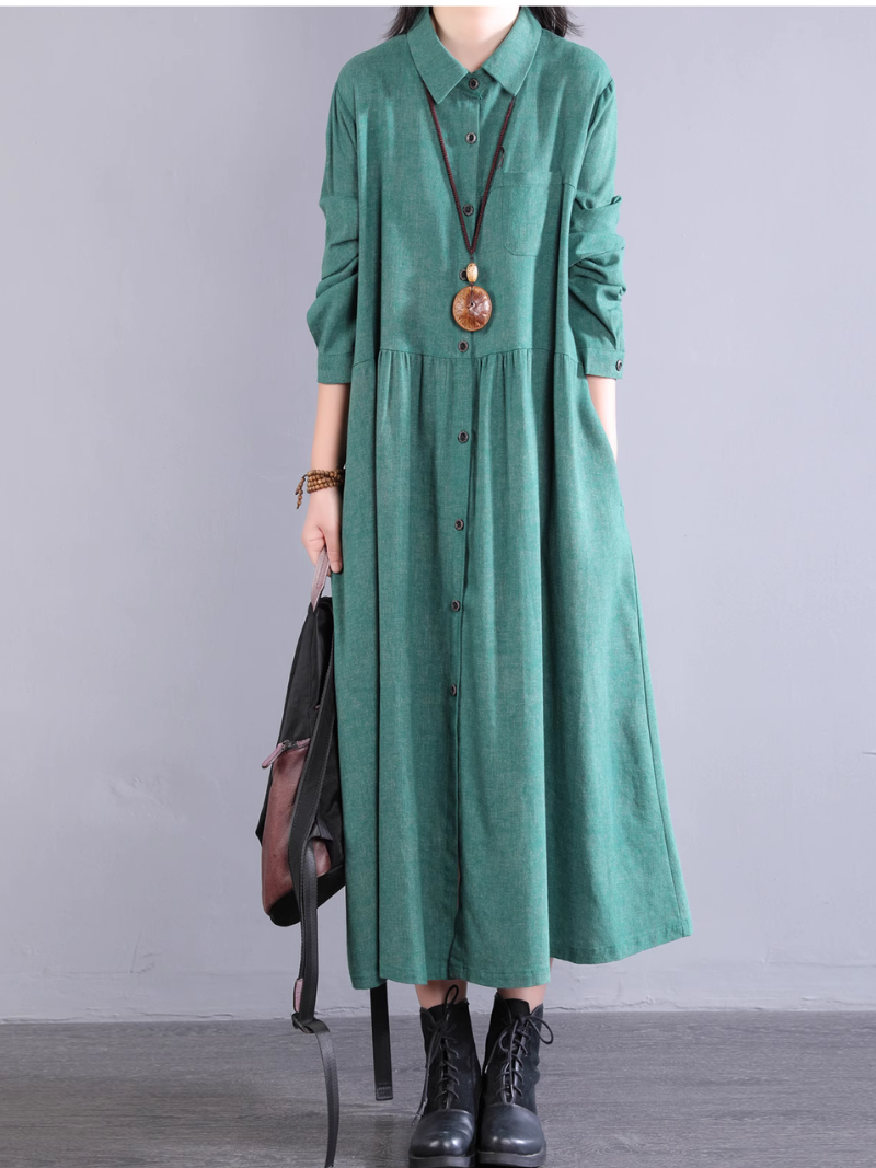Women's Summer Button-Up Collar Type A-Line Shirt Dress