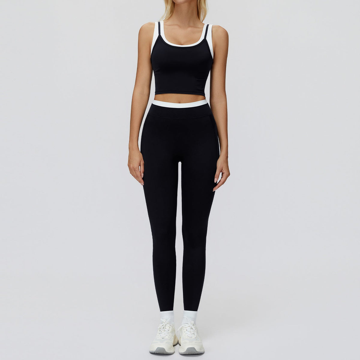 Women's Contrast Yoga Vest & Shorts or Leggings Set – Active Workout Set