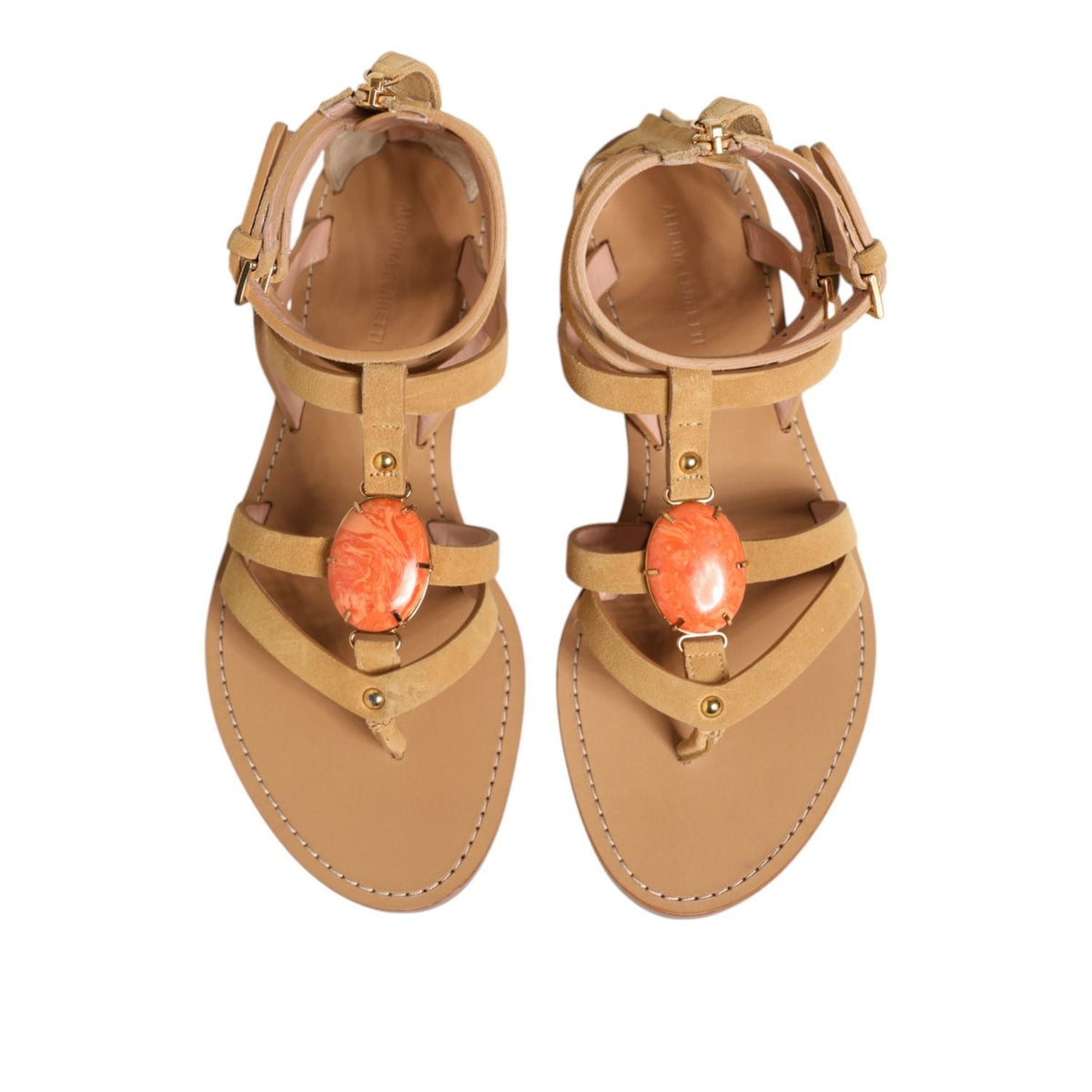 Alberta Ferretti Brown Flip Flops Zipper Ankle Strap Shoes