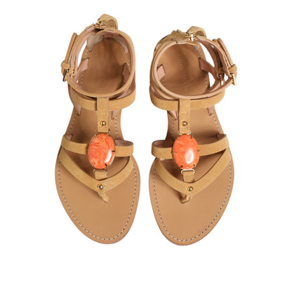 Alberta Ferretti Brown Flip Flops Zipper Ankle Strap Shoes