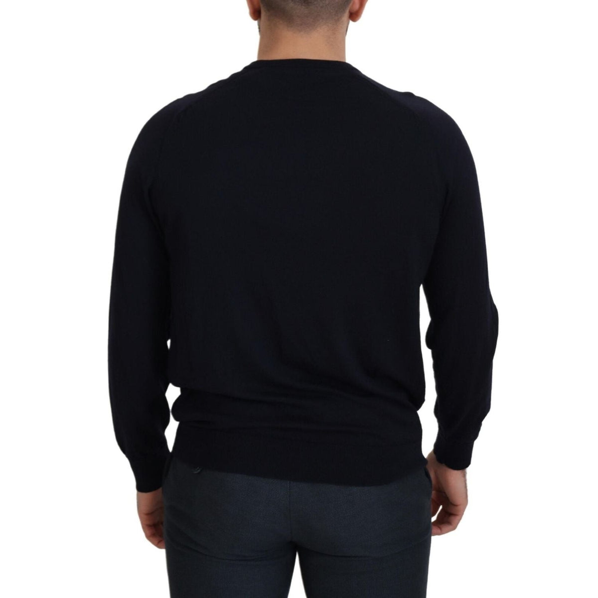 Alpha Studio Black Wool Crewneck Pullover Sweatshirt Sweater