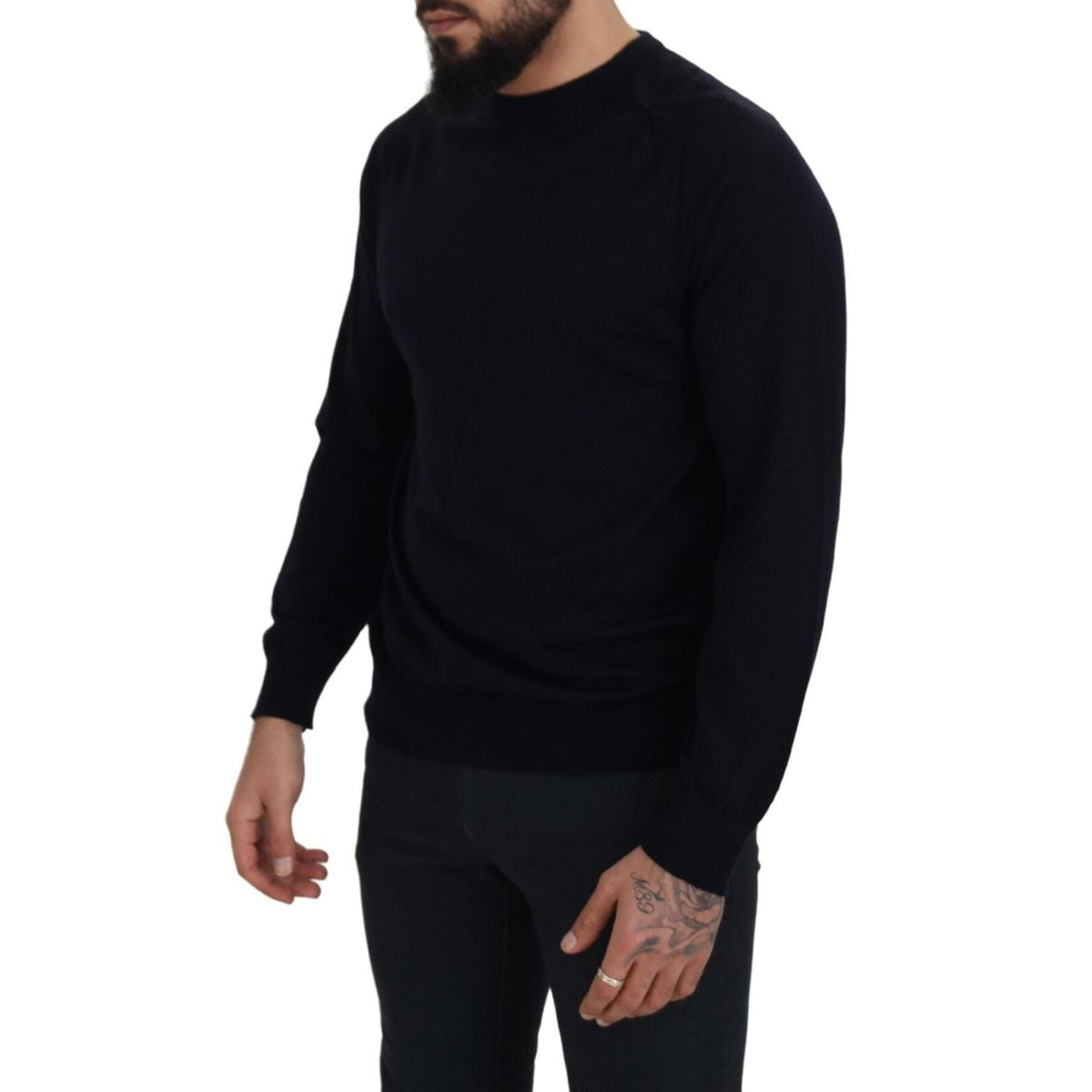 Alpha Studio Black Wool Crewneck Pullover Sweatshirt Sweater