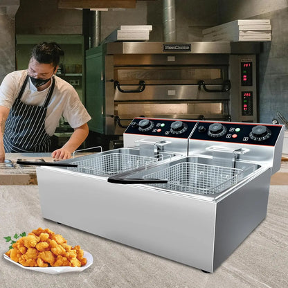 Commercial Electric Deep Fryer with Baskets Stainless Steel Adjustable Temperature Deep Fryer for Restaurant and Home