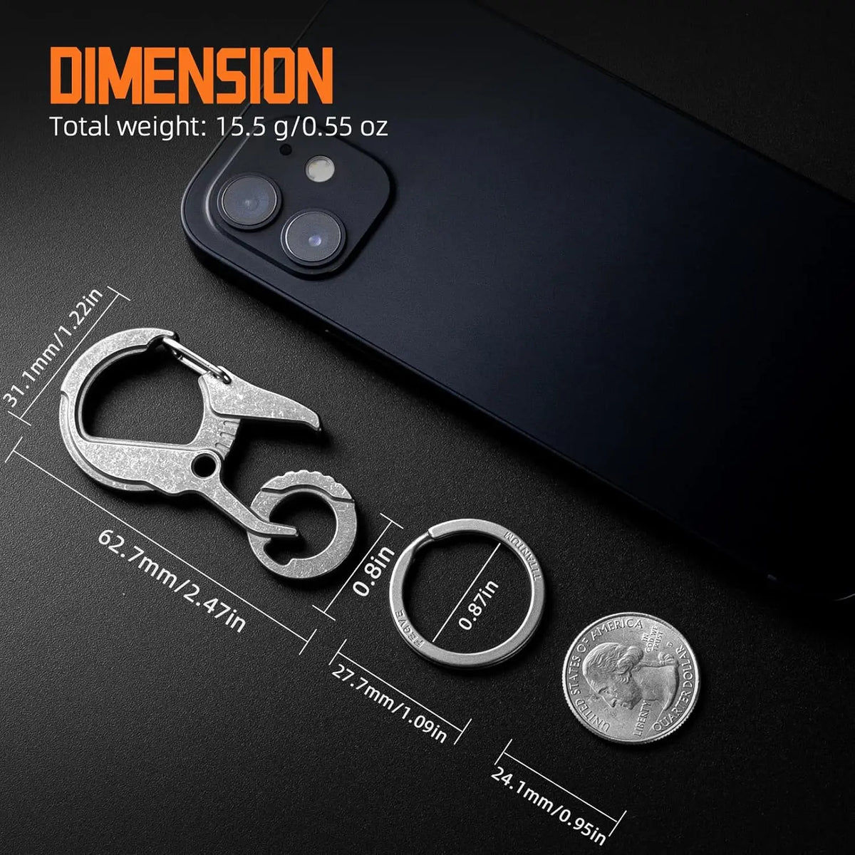 Titanium alloy Carabiner Keychain Clip,EDC Key Carabiner, Mens Quick Release Key Ring Holder with Bottle Opener, Key Chain Hook