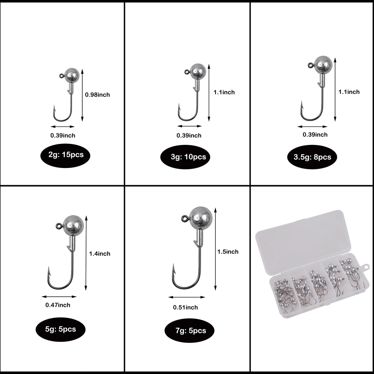 Round Ball Jig Head Hooks – High-Carbon Steel, Worm & Hard Bait Jigs, 43 to 130 Pieces