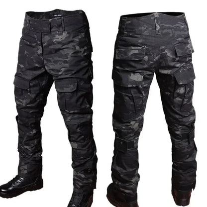 Black Camo Training Set Mens Half Zip Combat Tops Waterproof Tactical Suit Elastic Multiple Pockets Quick Drying 3-pcs