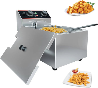 Commercial Electric Deep Fryer with Baskets Stainless Steel Adjustable Temperature Deep Fryer for Restaurant and Home