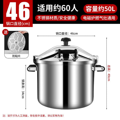 Commercial Stainless Steel Pressure Cooker, Large Capacity Explosion-Proof for Gas/Induction Stove, Restaurant Kitchen Use