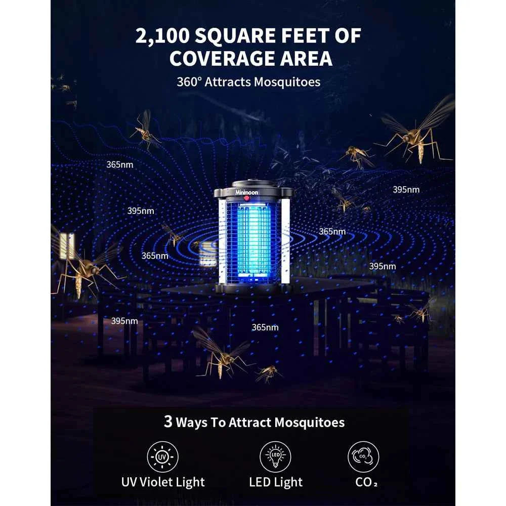 Minimoon Bug Zapper Outdoor Mosquito Zapper with Dual LED Light 4200V Fly Zapper 15W Electric Fly Traps Outdoor IPX4 Insect Trap