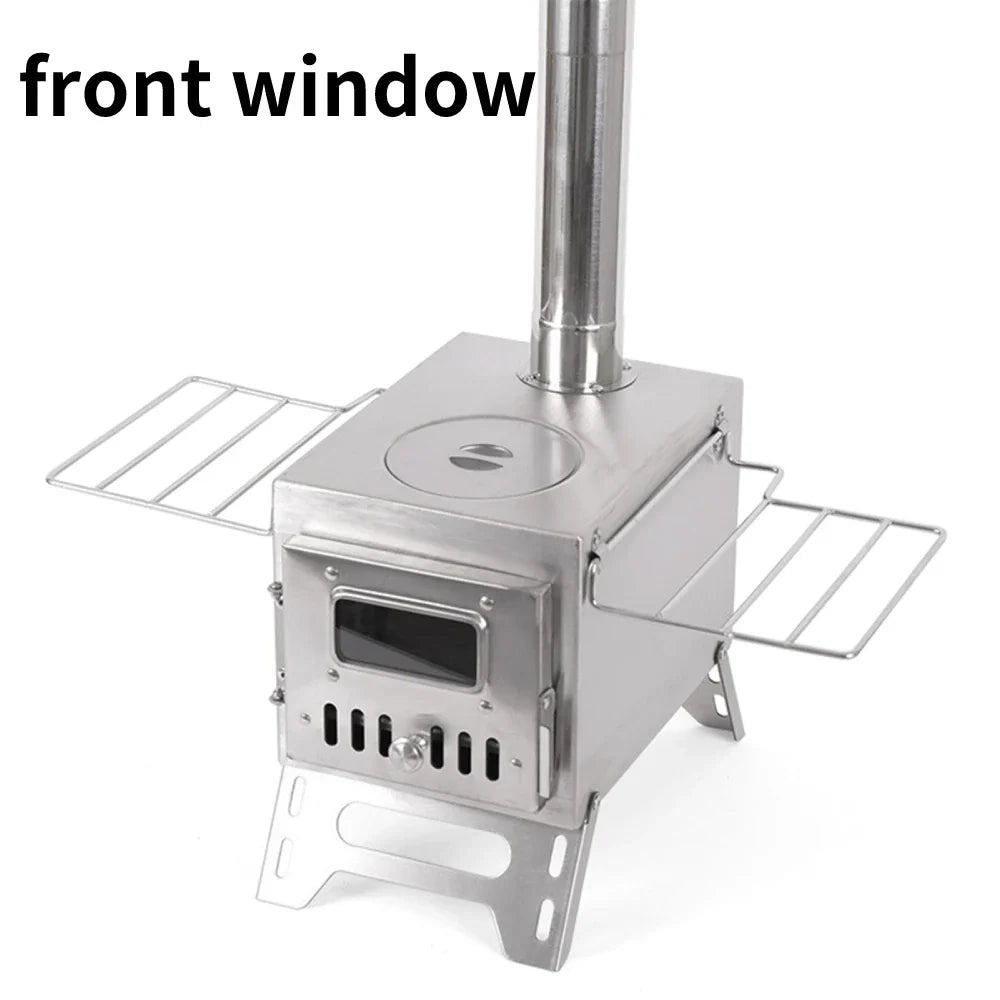 Tomshoo Outdoor Camping Wood-burning Stove Wood Burner Stainless Steel Foldable Tent Heater w Tent Fire Window Patio Fireplace