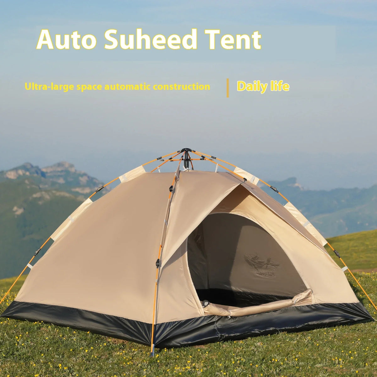 Instant Golden Pop-Up Tent – Portable 3-4 Person Sun & Rain Shelter for Beach & Camping
