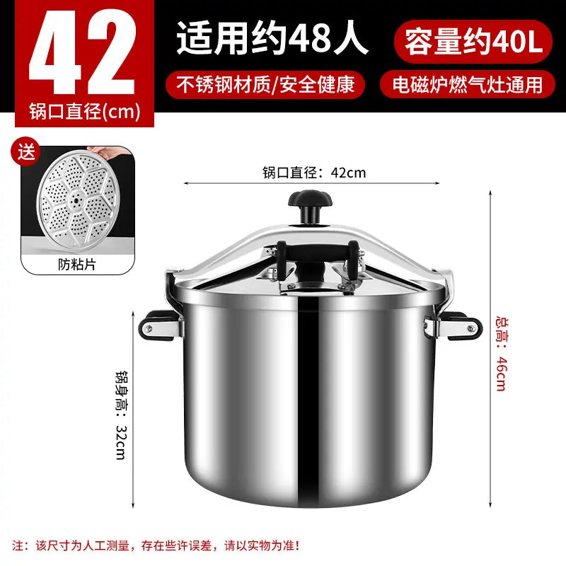 Commercial Stainless Steel Pressure Cooker, Large Capacity Explosion-Proof for Gas/Induction Stove, Restaurant Kitchen Use