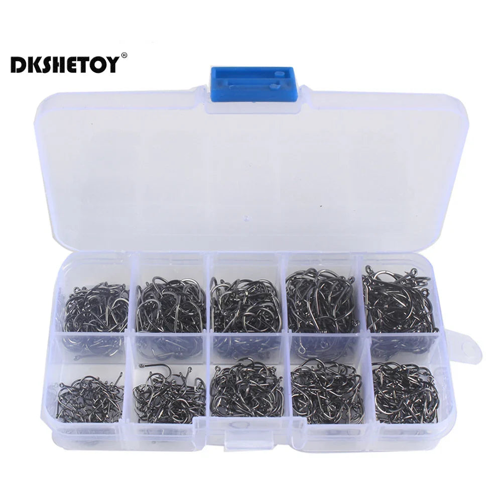 100-1000pcs Fish Hooks with barbed fishhook For Bait With Plastic Box Kit For Saltwater Freshwater fishing tools