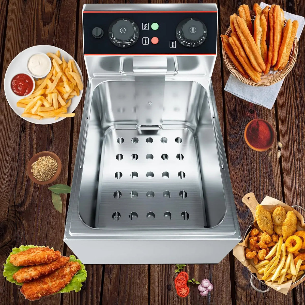 Commercial Electric Deep Fryer with Baskets Stainless Steel Adjustable Temperature Deep Fryer for Restaurant and Home