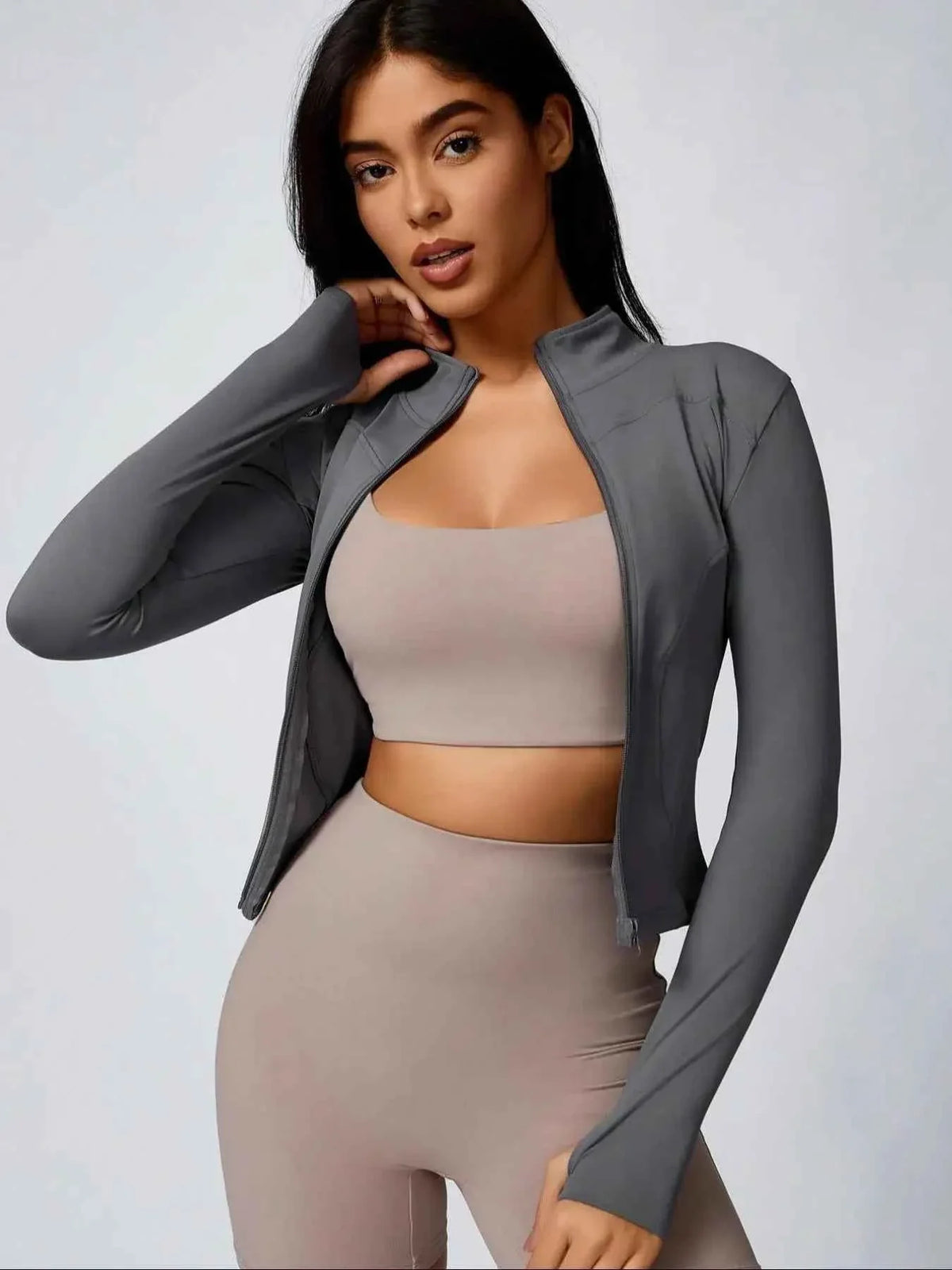 Fitfemme Women's Slim Fit Full - Zip Long - Sleeve Quick - Dry Breathable Athletic Workout Jacket