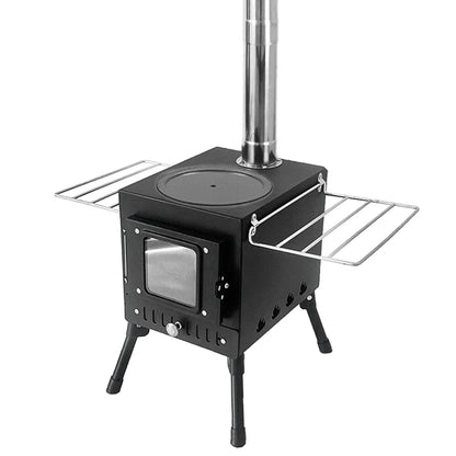 Tomshoo Outdoor Camping Wood-burning Stove Wood Burner Stainless Steel Foldable Tent Heater w Tent Fire Window Patio Fireplace