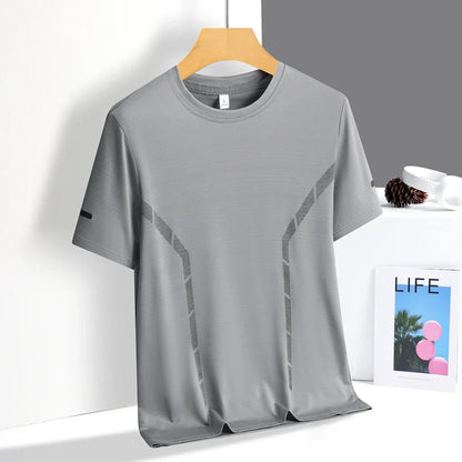 Running T-shirt Men Summer Ice Silk Thin Top Reflective Printing Quick Dry Short Sleeve Breathable Fitness Sports T-shirt 5XL