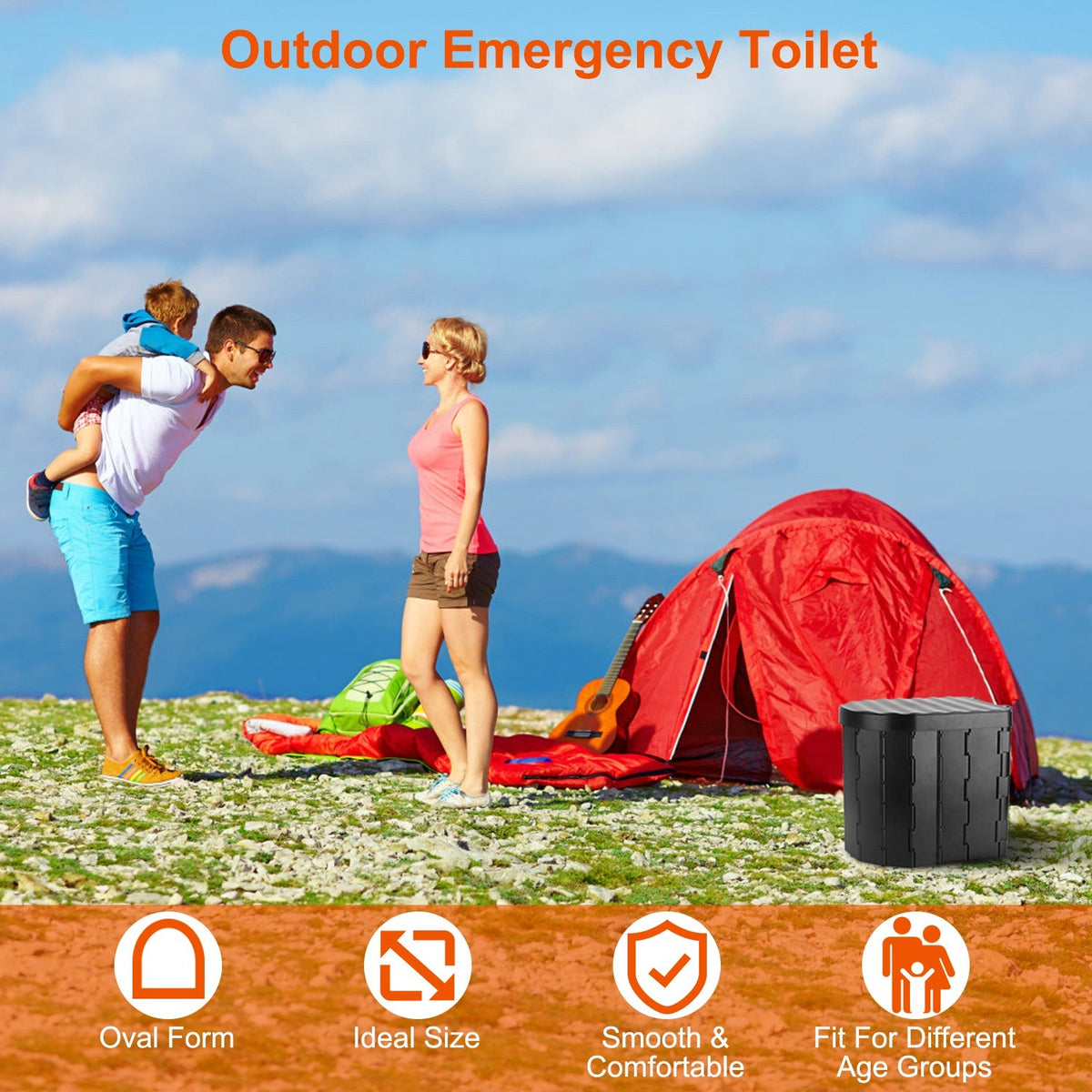 Foldable Portable Camping Toilet with Lid, Carry Bag & Garbage Bags