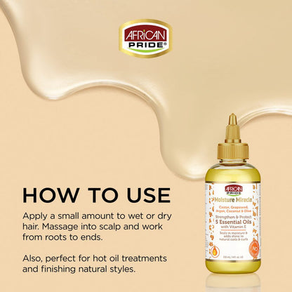 African Pride Moisture Miracle Castor, Grapeseed, Argan, Coconut & Olive 5 Essential Oils 4oz