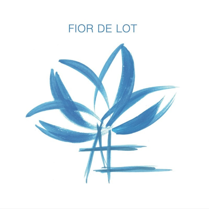 Wine bottle label with blue floral logo and 'FLOR DE LOT' text on white