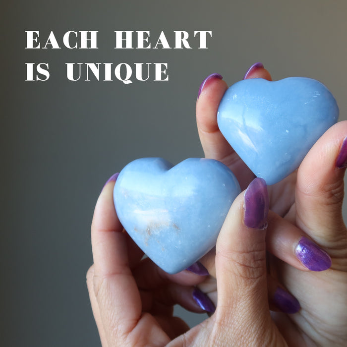 hand holding angelite hearts