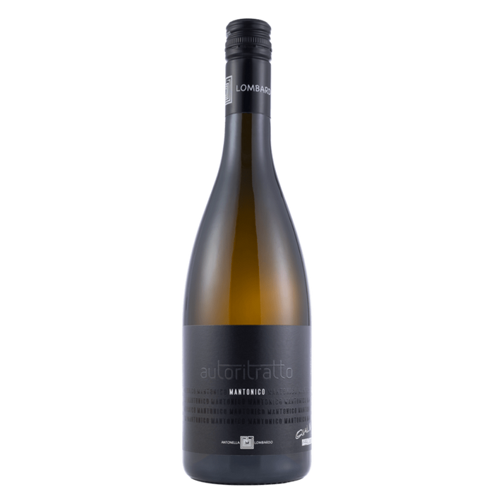White wine bottle by Antonella Lombardo, Autoritratto, 2022; dark label