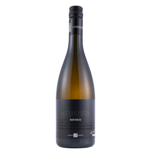 White wine bottle by Antonella Lombardo, Autoritratto, 2022; dark label