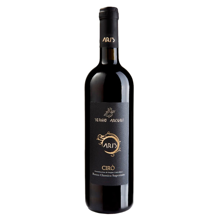 Aris Ciro Riserva 2020 wine bottle with dark label and gold emblem