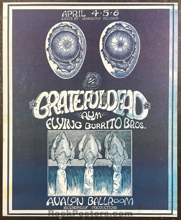 AUCTION - AOR 2.26 - Grateful Dead Gram Parsons - 1969  Variant Poster - Avalon Ballroom - Near Mint Minus